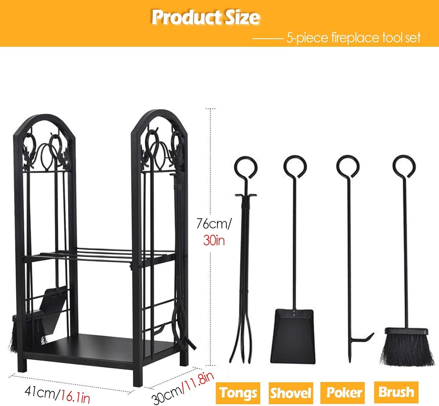 Indoor Fireplace Tools Wrought Iron, Large Fire Log Holder Storage Set Fireplace Tools Set Accessories, Kindling Holders/Firewood Rack