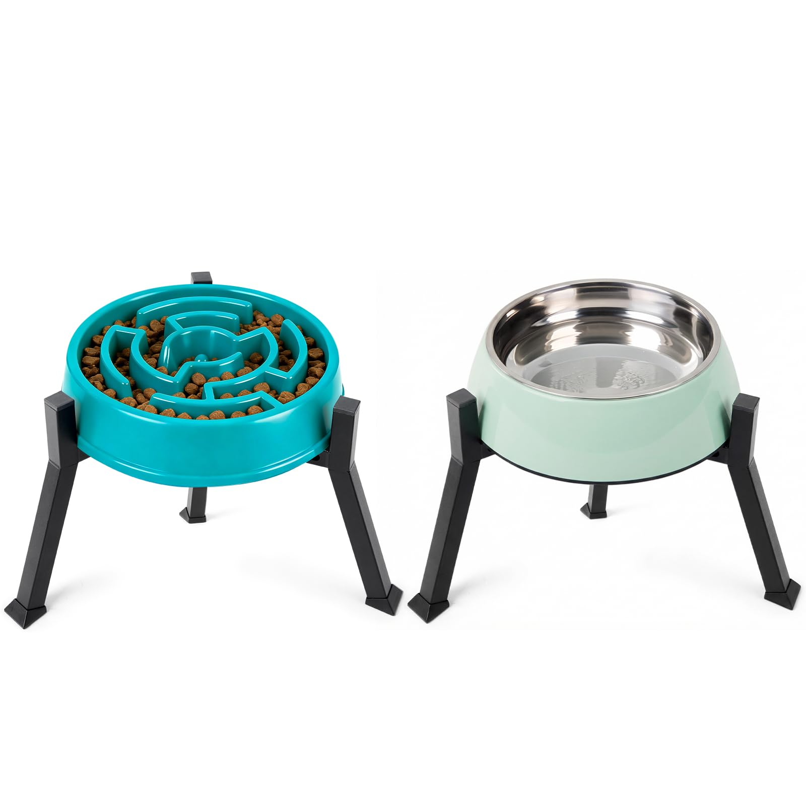 Photo 1 of LOOBANI Raised Dog Bowl Stand: Adjustable Width Elevated Dog Bowl Stand Water Food Feeder for Adult, Seniors, Older, Arthritis Dogs, Fits for Bowls Width 5.9"-8.7" (Without Bowls) Black Medium 2 Pack