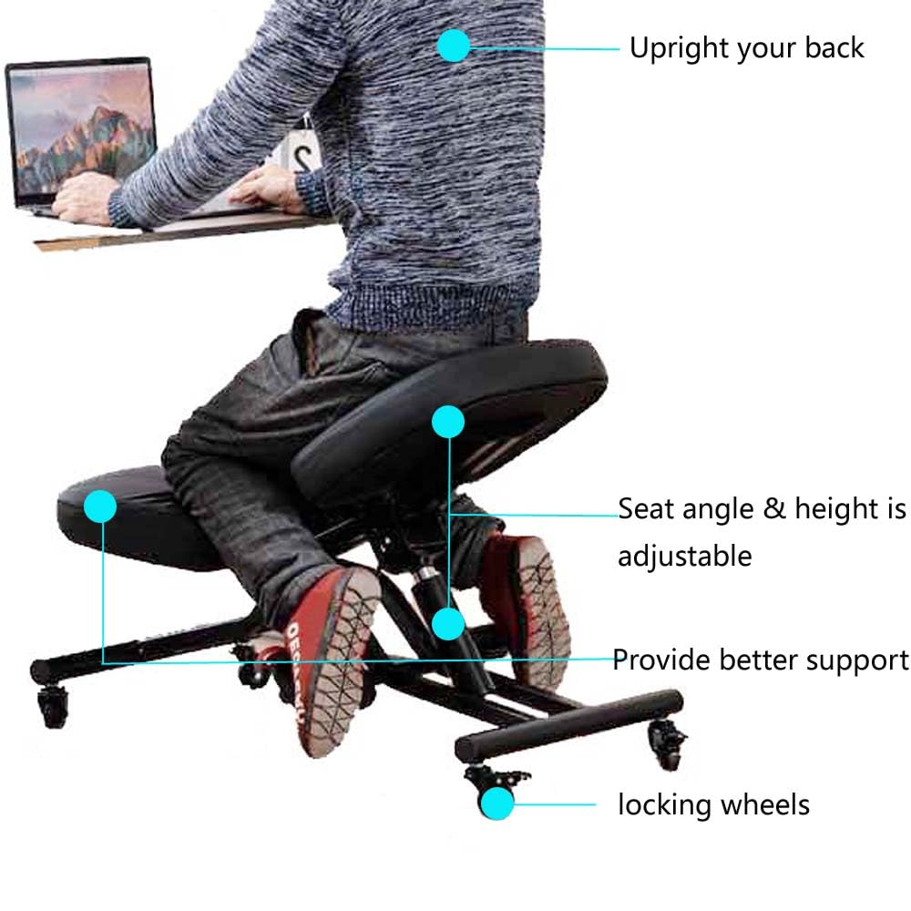 Chaise ergonomique avec repose-pieds, tabouret à genoux multifonction pour la maison et le bureau, verticalement votre posture avec un siège incliné, noir