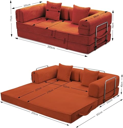 GEDTECH Divano 3 posti convertibile Lila in velluto a coste Ocre, modulabile, confortevole, struttura in metallo, convertibile, multifunzione, moderno e personalizzabile - 2