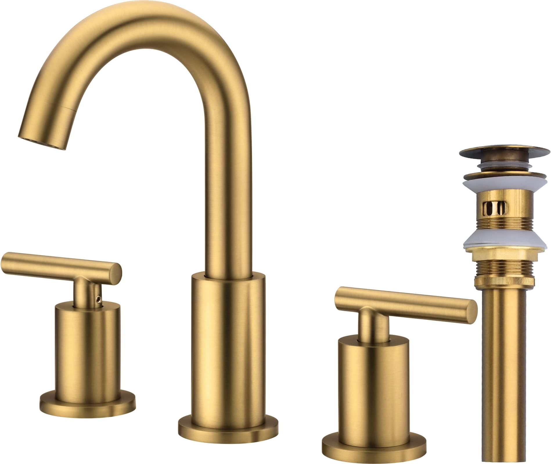 TRUSTMI Bathroom Faucet 2 Handle 8 Inch Widespread Bathroom Sink Faucet with Metal Overflow Drain and cUPC Water Supply Lines, 3 Hole, Brushed Brass Gold