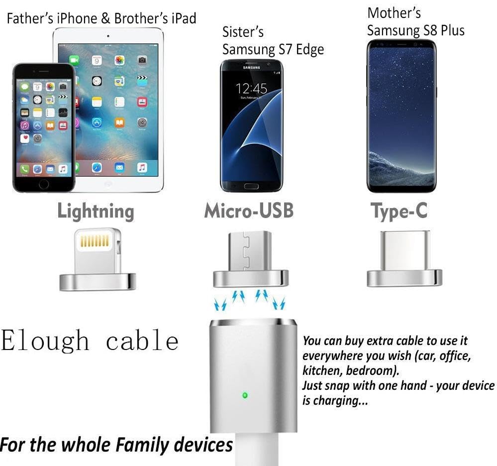 Lunatic 1049 1 Metre Lightning Micro Usb Type C Mıknatıslı Tüm Telefonlar Uyumlu Şarj Kablosu (kablo bozulmasından sıkıldınız mı Manyetik şarj tak çıkar olmadığı için kablo ömrü uzun olacak)