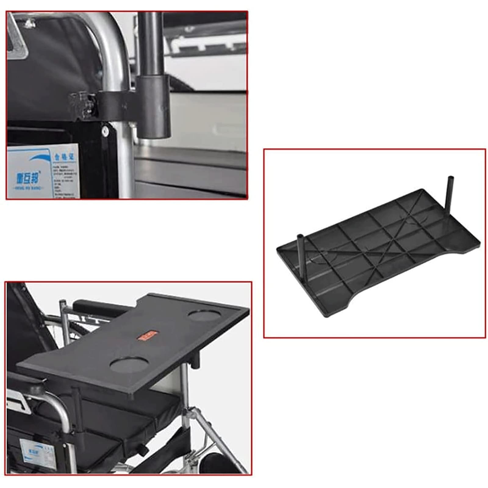 Daten Tavolo Vassoio per Sedia A Rotelle, Tavolino per Sedia A Rotelle Rimovibilecon 2 Portabicchieri, Vassoio per Sedia A Rotelle Universali Scrivania per Disabili, Mangiare, Leggere, Riposo