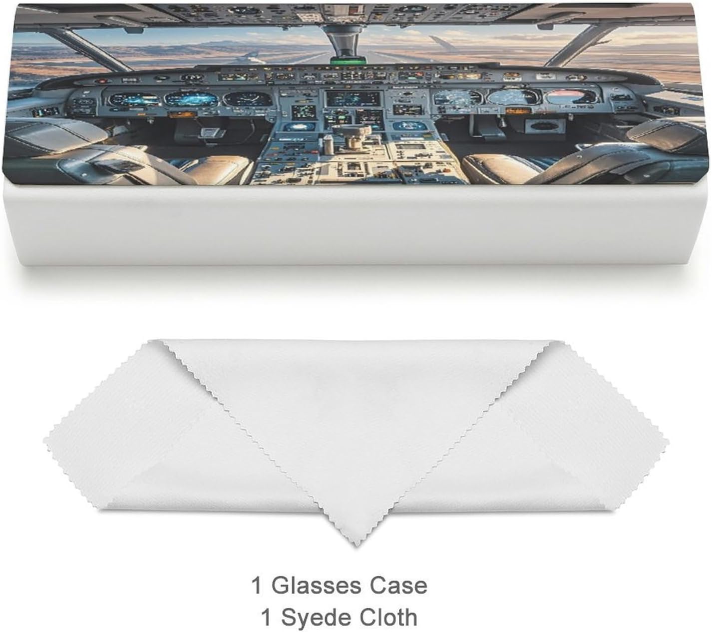 Airplane Cockpit Eyeglasses Case Hard Shell for Men Women PU Leather Eyeglass Cover Fashionable Travel Sunglasses Cases Portable Reading Glasses Cover with Cleaning Cloth image 3
