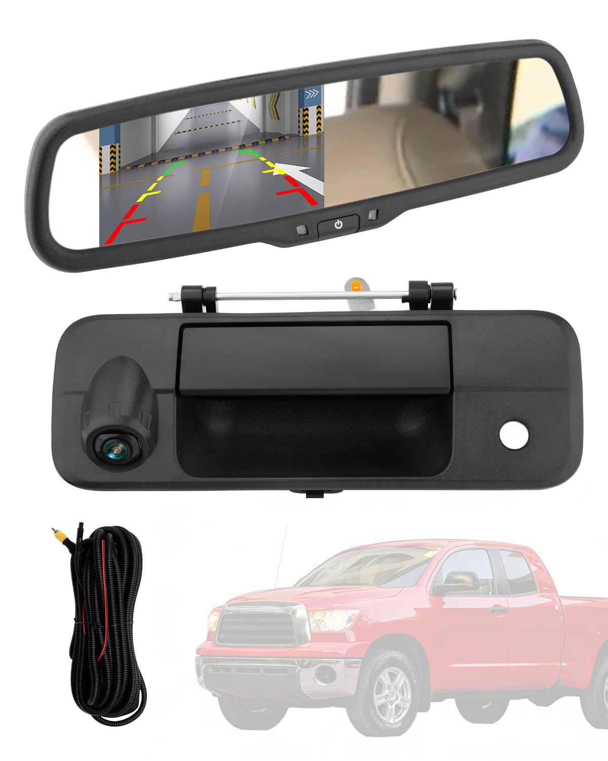 Photo 1 of Rearview Mirror Monitor w/Backup Camera Tailgate Handle, Compatible with 2007-2013 Toyota Tundra, 4.3" Rear View, 170° Rear Viewing Angle, Waterproof Rear View Camera, Parking Assist Safety System
