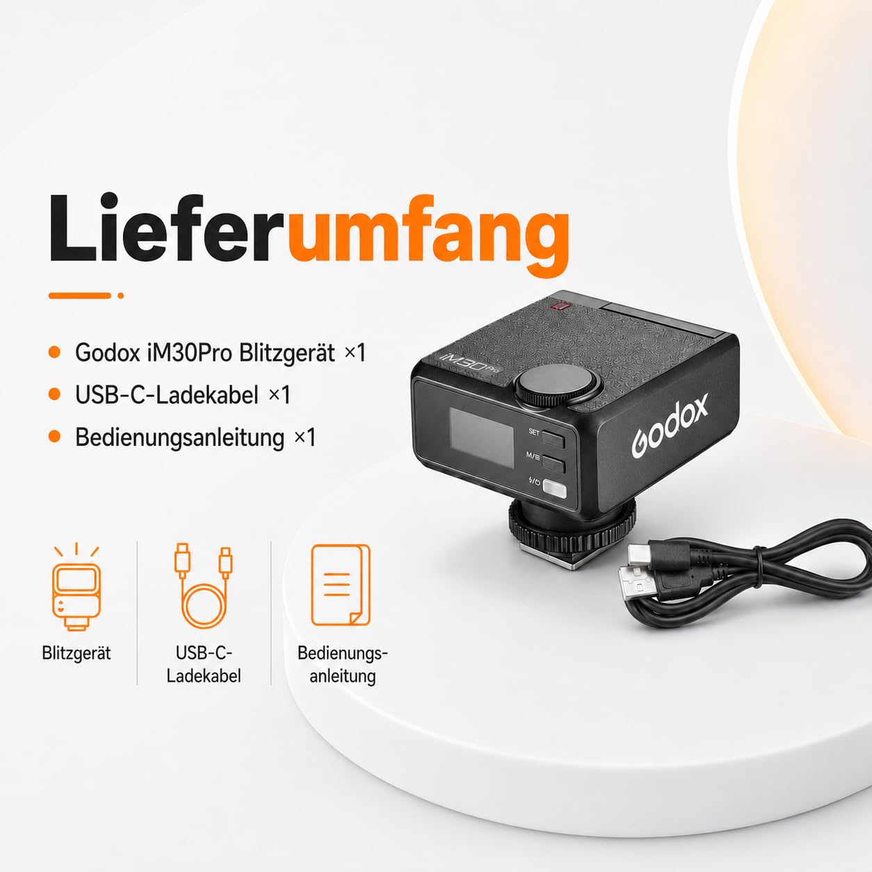 Godox iM30Pro iM30 Pro Mini Kamerablitz, GN15 Kamera Blitz, Auto & M Modus | 550 Blitze, 1,5s Recycling, USB-C, Einzelkontakt-Blitzschuh für Sony Canon Nikon Fujifilm Olympus Ricoh Leica Panasonic