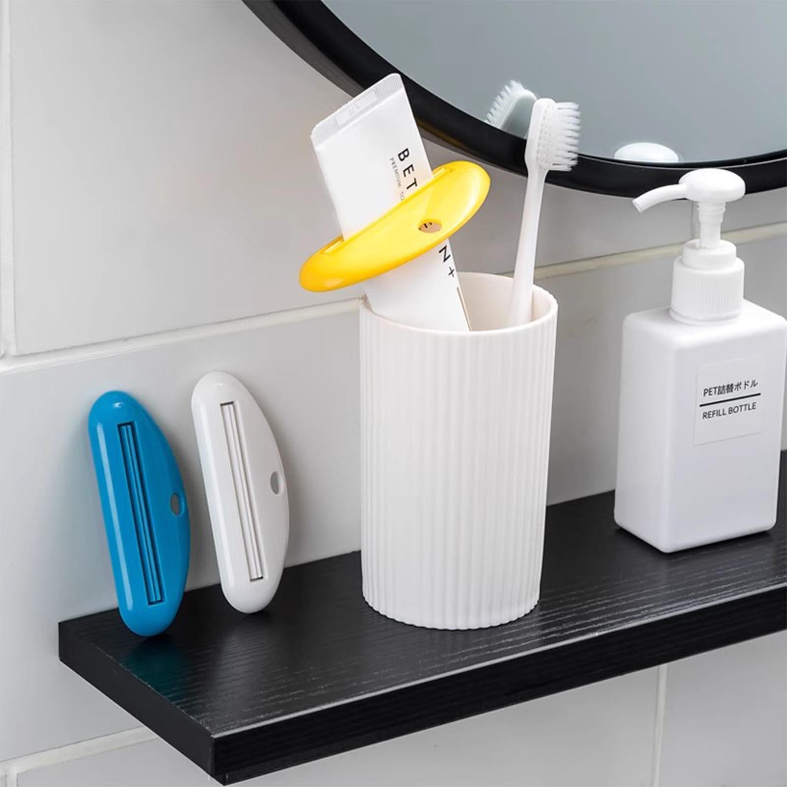 4 exprimidores de tubo de pasta de dientes, dispensador de pasta de dientes de plástico y soporte para baño, diseño de clip colgante para pasta de dientes, crema, cosméticos y pintura