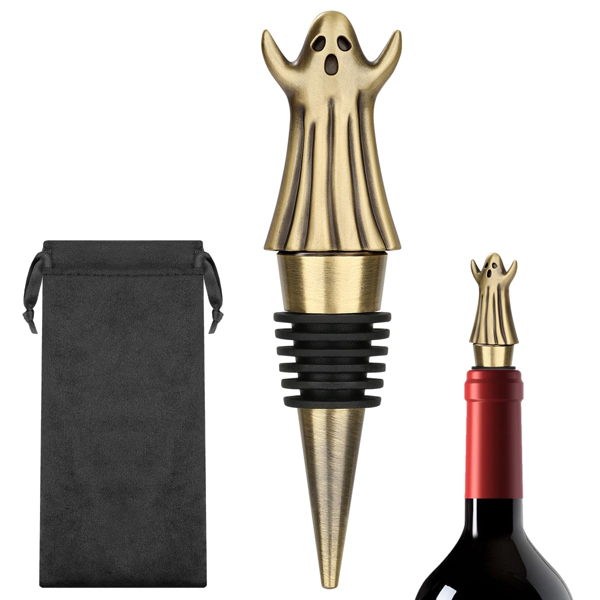 MR.BARWARE Ghost Bottle Stopper, Quirky Gift for Men Women, Bronze Ghost-Shaped Bar Accessory with Gift Bag, Ideal for Halloween, Birthday Fathers Day Christmas Pub Nights