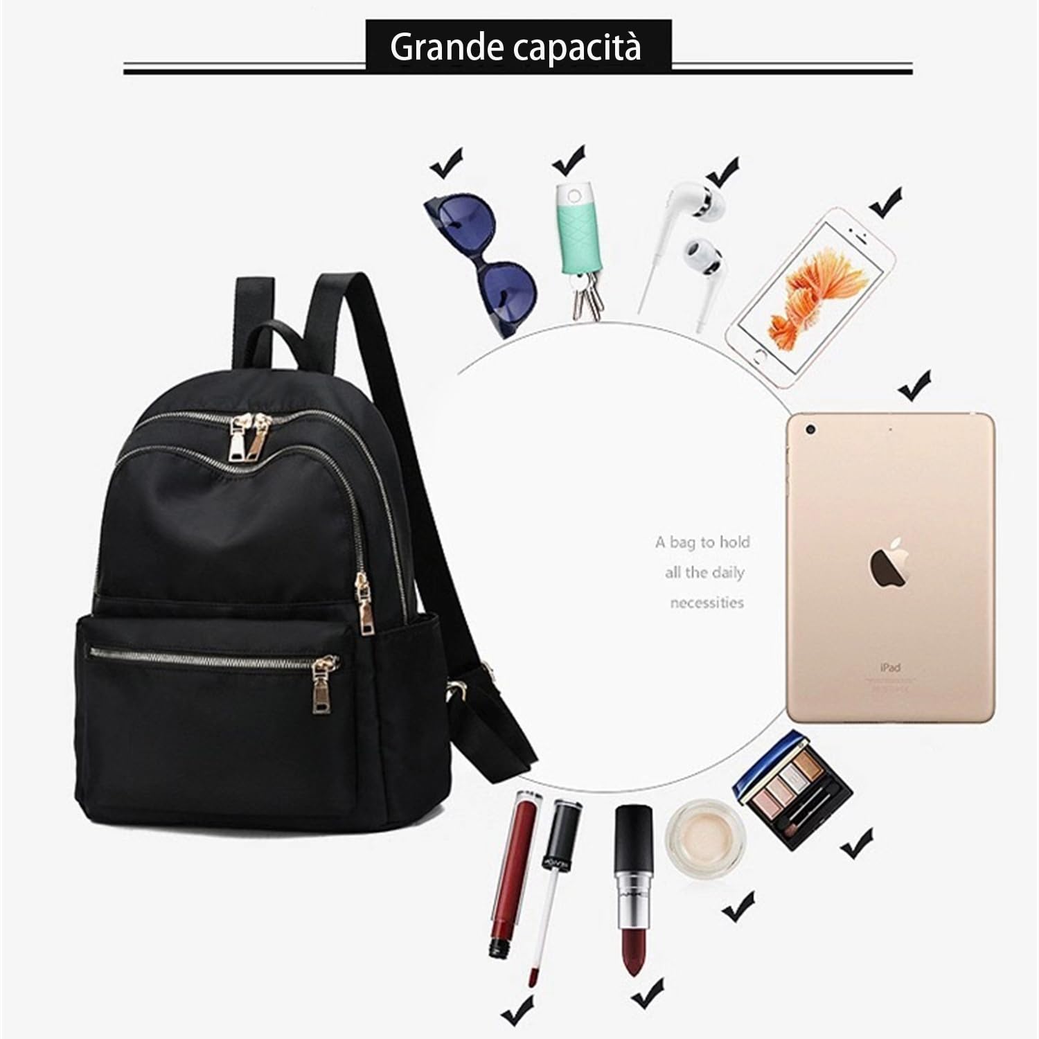 Zaino Donna Zainetto Borsa a Spalla Borse a Mano Leggero Casual Multi-tasche Zainetto Tasca anti-furto per Viaggio Scuola Lavoro Shopping Misura M KM4