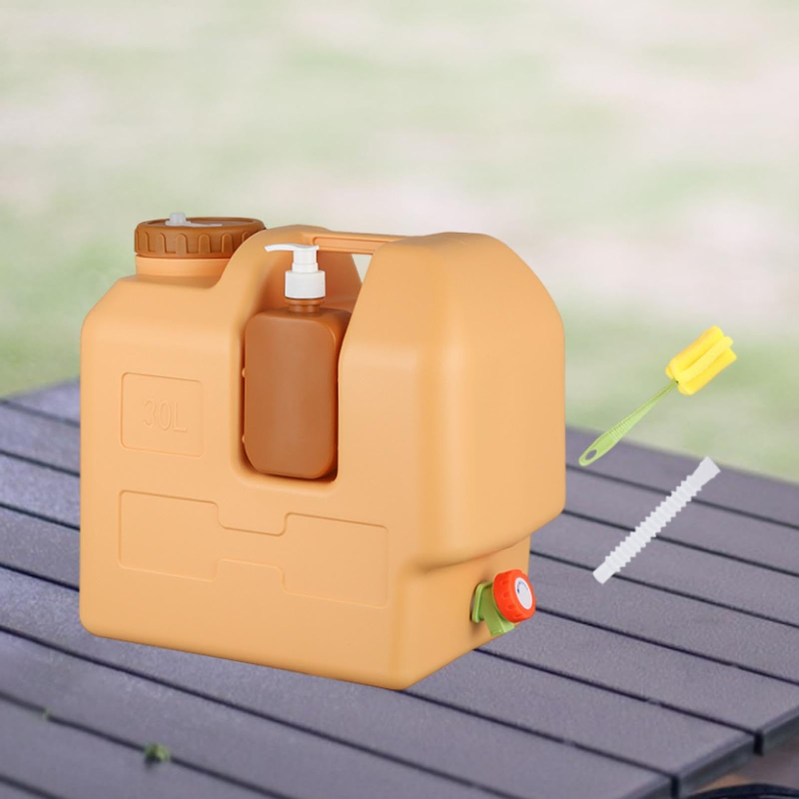 Contenedor de Agua con Grifo de Lata con Dispensador de Jabón Portátil, Almacenamiento de Alimentos de para Acampar Y Barbacoas.