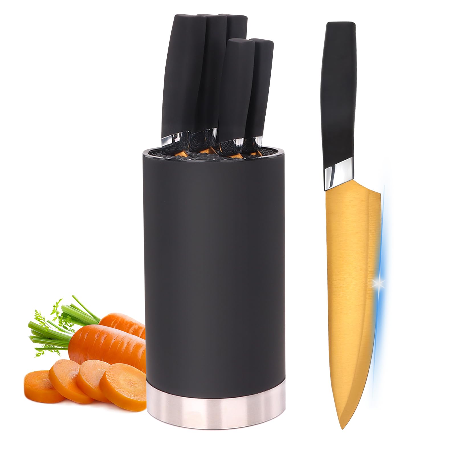 RETROSOHOO6-Piece Sharp Stainless Steel Chef Knife Set with Gold Blades and Ergonomic Black Handles, Includes Gift Box