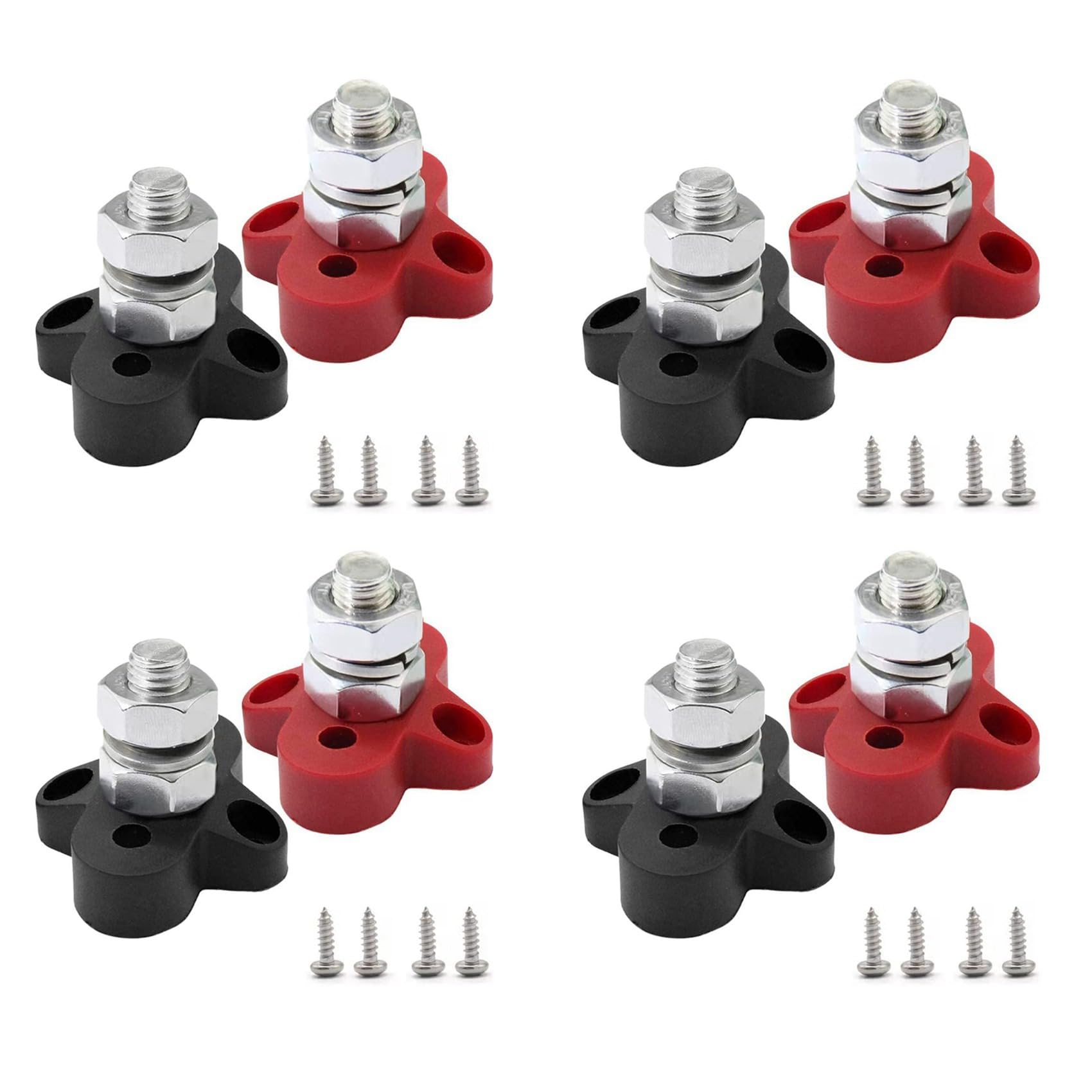 Jnchdghwa Black&Red 8Pcs Dc 48V 150A Busbar M10 Terminal Block Studs Battery Power Distribution Terminal Stud Bus Bar Connector For Rv Boat