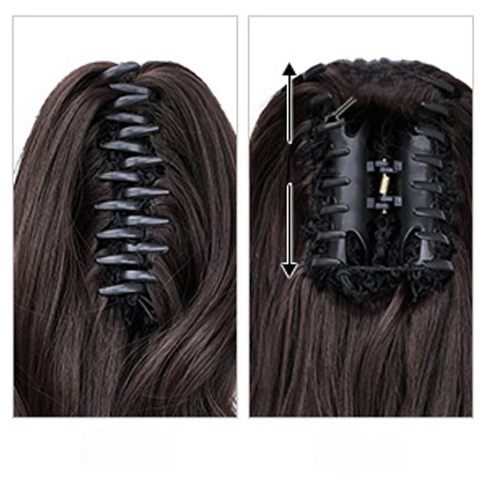Extensión de cola de caballo, Cola de caballo ondulada grande y esponjosa con clip de garra de tigre de pelo sintético largo y rizado(Burgundy)