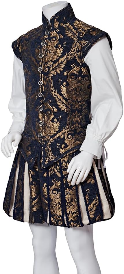 CosplayDiy Men's Tudor Costume Set - Elizabethan Jerkin Doublet & Breeches