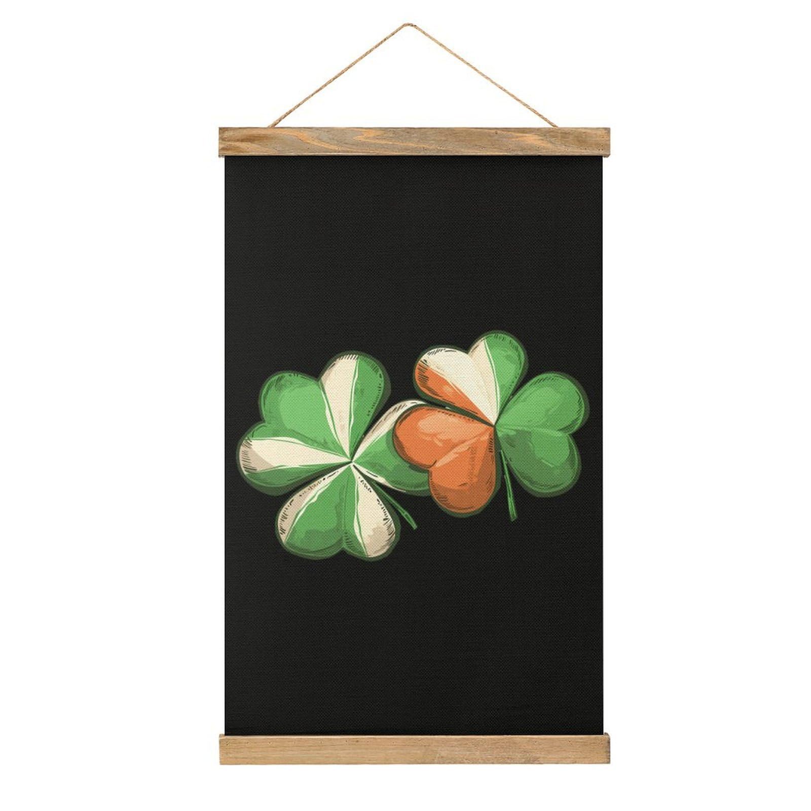 CGSBNGHA Irish Flag Shamrock Wall Art Prints Linen Hanging Painting Scroll Paintings Pictures Decor for Home