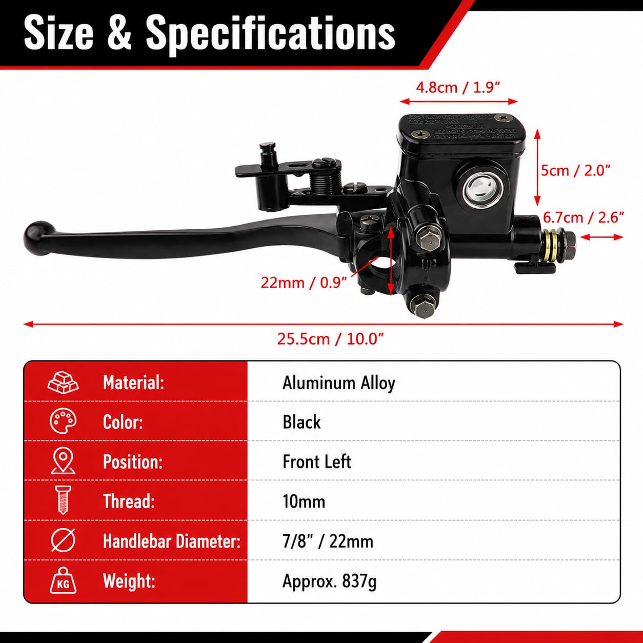Pompa Freno Anteriore Sinistra Moto, 7/8" 22mm Cilindro Maestro Leva Frizione E Freno Moto, Manubrio Moto Pompa Leva Freno E Frizione Moto Per 50cc 110cc 150cc Atv Quad Dirty Pit Bike