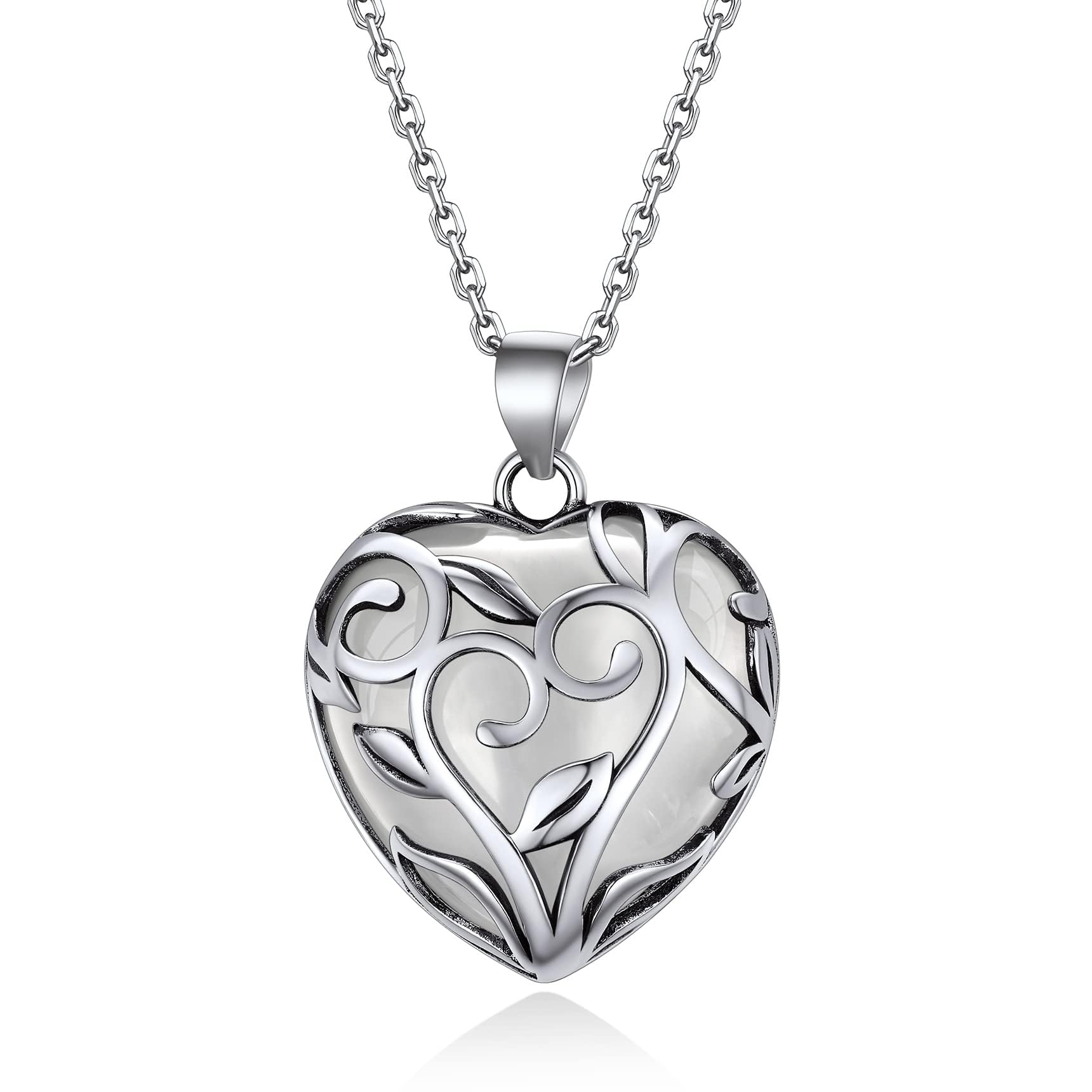 Bestyle Tree of Life Wrapped Healing Crystal Necklaces 12 Month Birthstone Pendant for Women, Crescent/Heart Gemstone Jewelry, Vintage Birthday Gifts/Energy Gift
