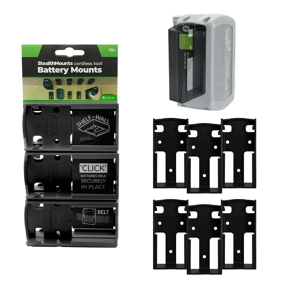 StealthMounts Battery Mounts for Festool 18v | Cordless Battery Holders for Festool 18v Power Tools | 6 Pack | Black Battery Organisers for Festool