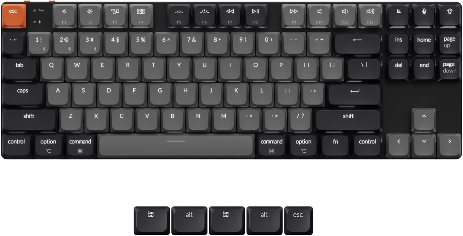 Keychron K1 Version 6 Clavier mécanique sans Fil, Bluetooth/​USB-​C, LED Blanche, QMK/​Via Macros programmables, PBT Keycaps, pour Mac Windows, Gateron 2.0 Brown Switch
