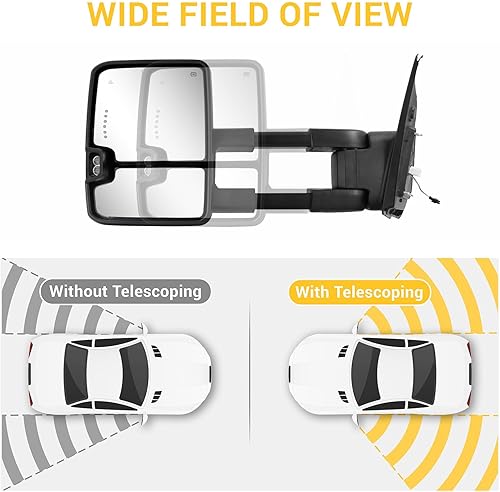 Miniatura 7 de Espejos de remolque para Toyota Tundra 2007-2021, espejo de remolque para Toyota Sequoia 2008-2017, señal de giro de flecha calentada de vidrio