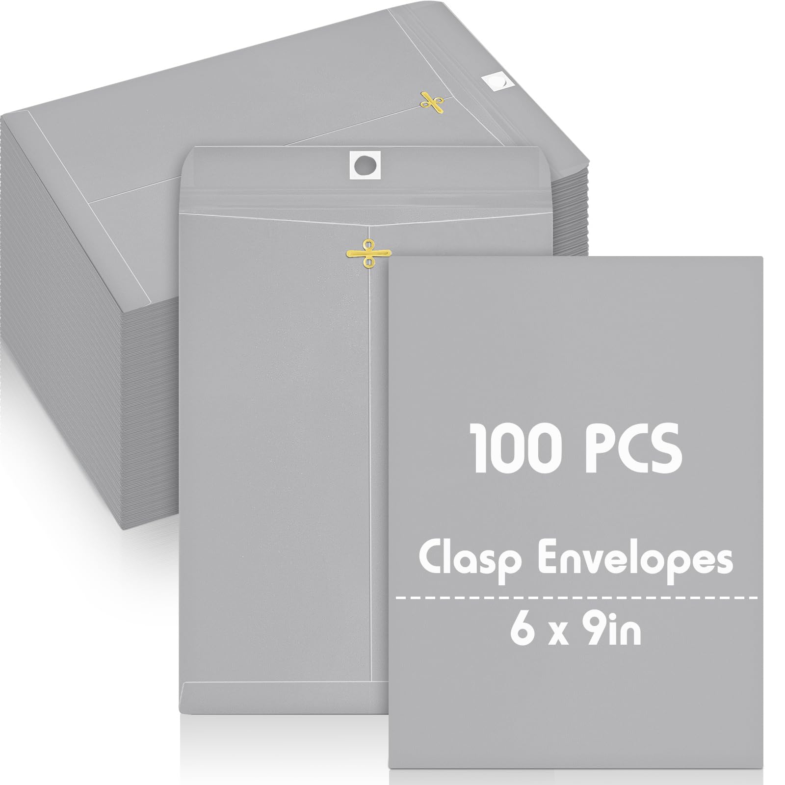 Geyee 100 Pcs 6 x 9 Inch Gray Clasp Manilla Envelopes Mailing