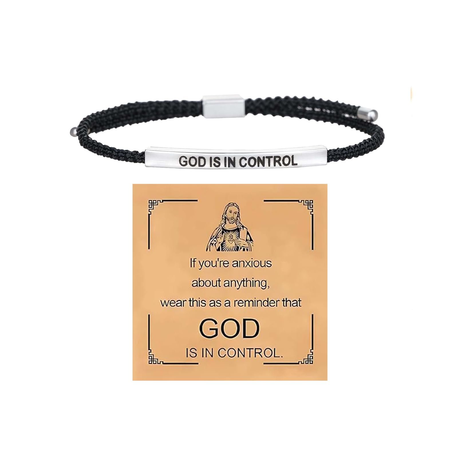 BTZY God is in Control Tube Bracelet,Dont Let The Hard Days Win Handmade Braided Adjustable Inspirational Bracelets, Stainless Steel Let Him Comfort