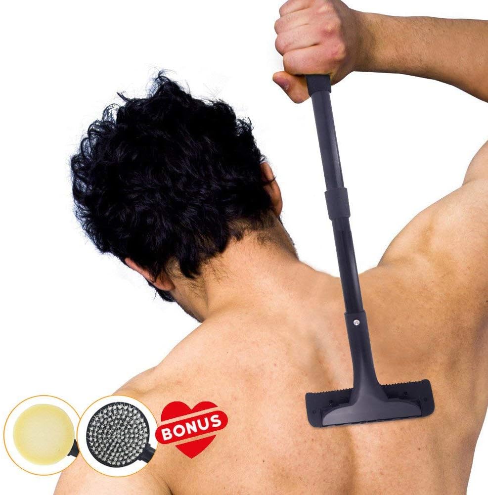 Back Shaver, Back Hair Shaver & Razor, Evantek Body Grooming Kit for Back Hair Removal with Telescopic Handle and Safety Blades for Pain-Free Wet or Dry Shave