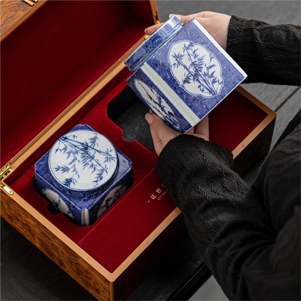 CMBSSTFC Pojemnik na herbatę luzem słoik do przechowywania herbaty domowy kwadratowy słoik słoik do przechowywania herbaty ceramiczny szczelnie zamknię słoik Retro zestaw do herbaty podwójny słoik