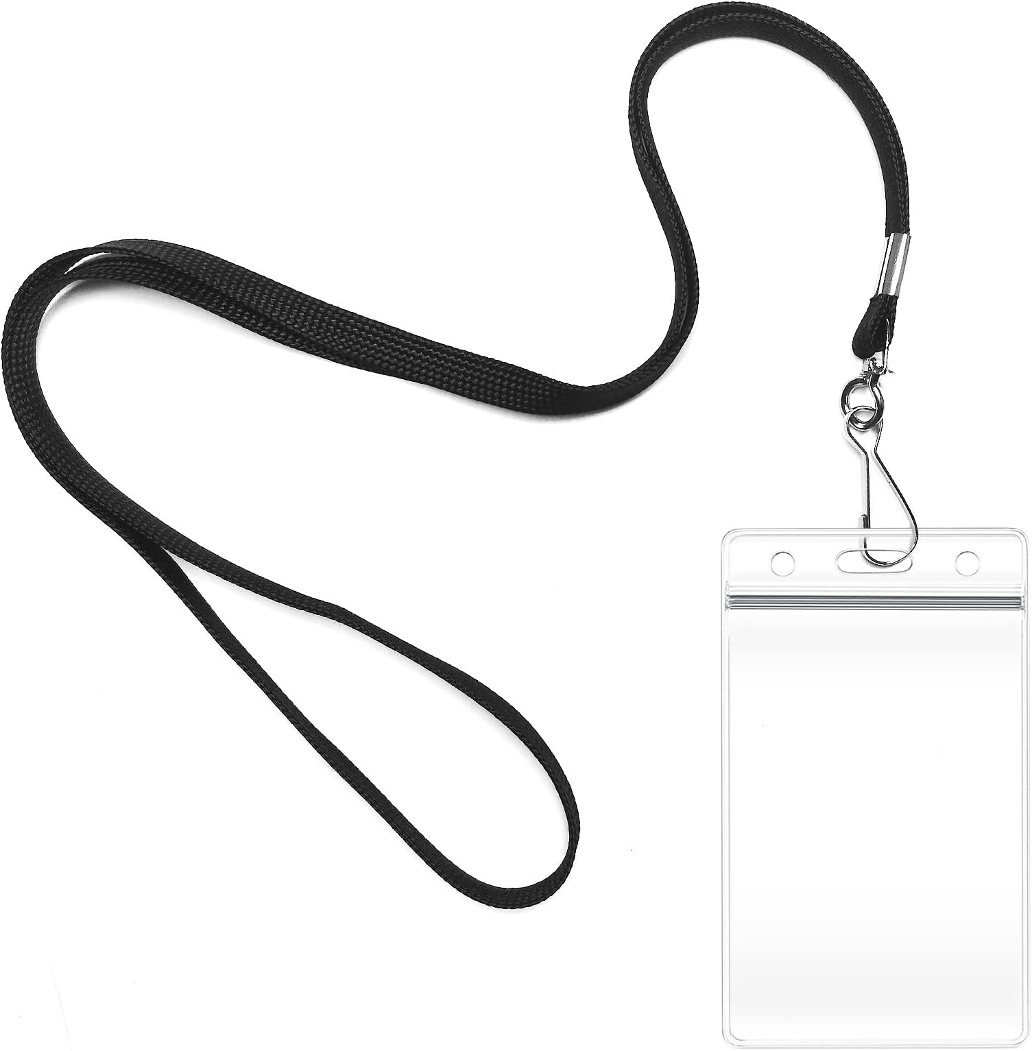 2 Pack ID Card Badge Holders with Black Durable Cruise Lanyard, Vertical Waterproof Clear Extra Thick Plastic Name Tags for Office, School, Students, Teachers, Adults, Business, Kids, Conferences