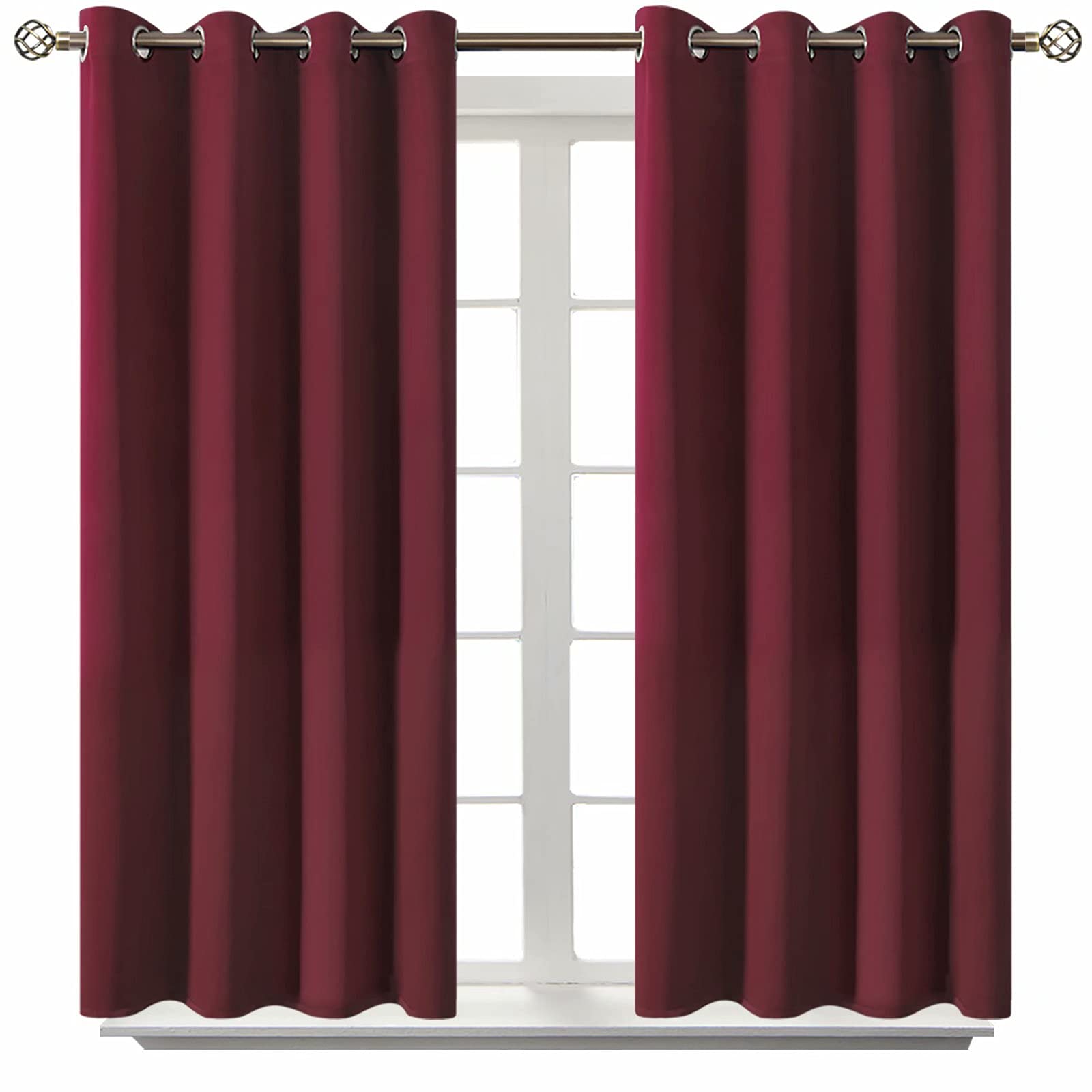 BGment Blackout Curtains for Bedroom - Grommet Thermal Insulated Room Darkening Curtains for Living Room, Set of 2 Panels (52 x 45 Inch, Burgundy)