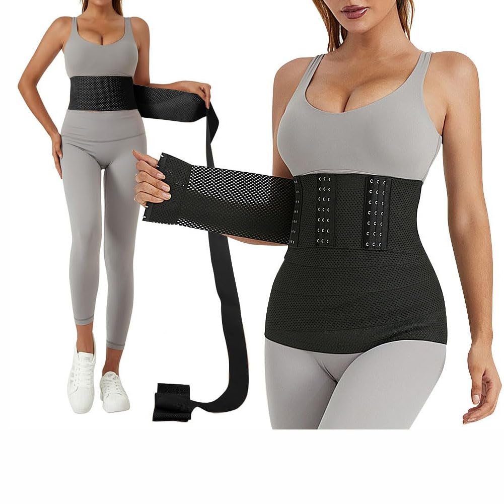 Waist Trainer for Women Bandage Wrap,4M Women Slimming Body Shaper Adjustable Comfortable Back Braces for Lower Back Pain Relief Invisible Wrap Waist Trainers,Gym Accessories Black, One Size