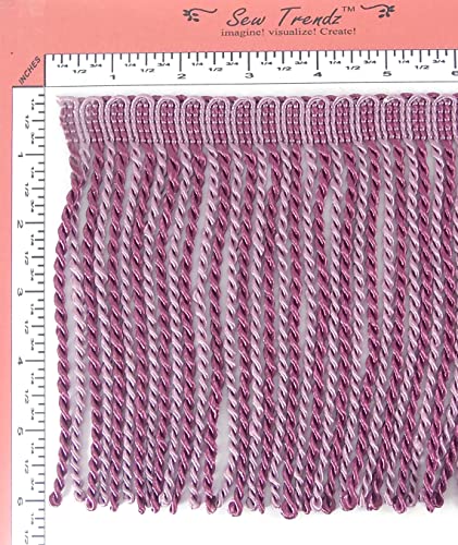 Sew Trends 5 Yards Of 6" Long Bullion Fringe Tassel Twisted Cord Braid Trim Two Tonal Color Fringe Sewing, Drapery- Light & Dark Purple Combo #TOP3