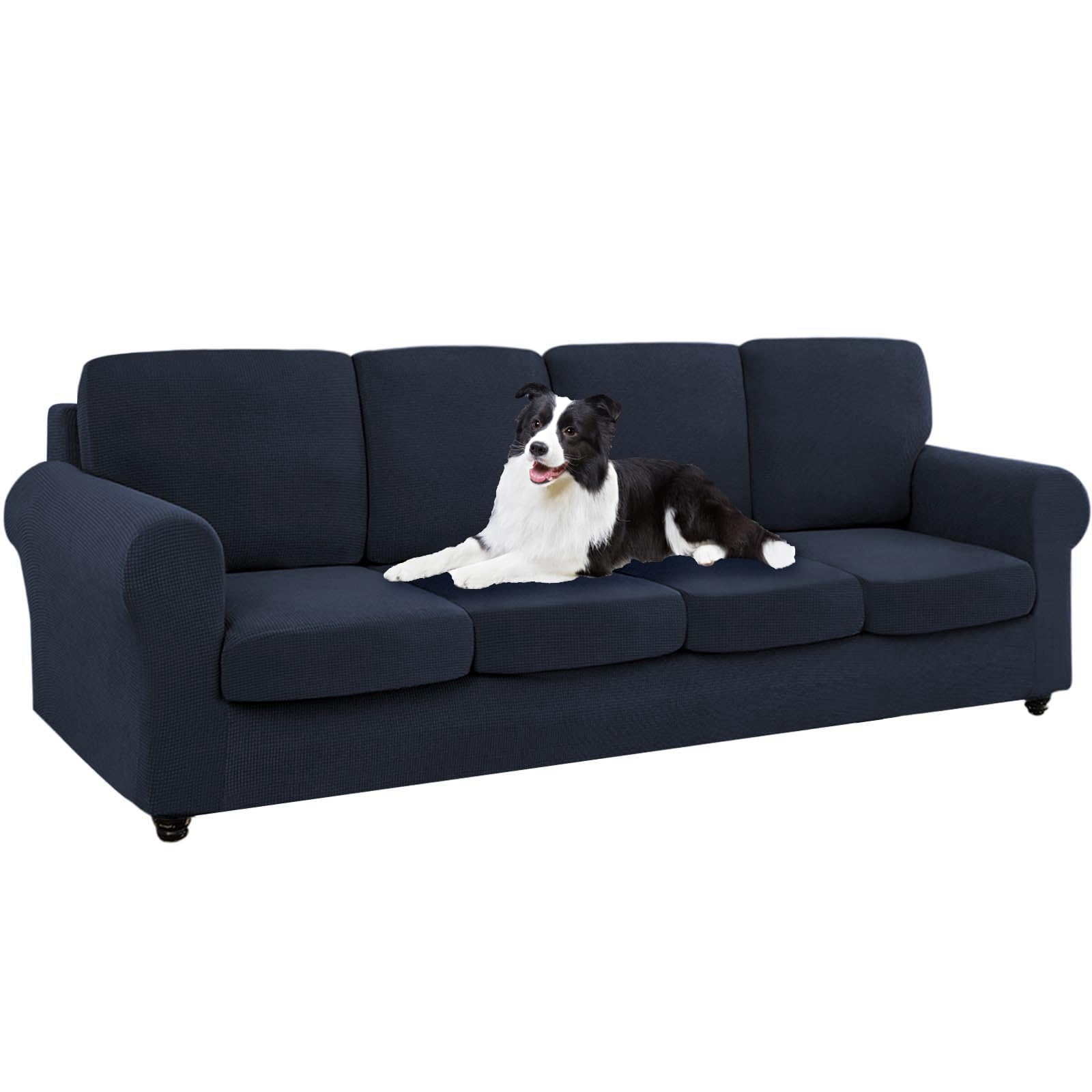 SYLC Ektorp Sofa Cover with Seat Cushions Covers and Backrests Covers Sofa Covers Stylish Stretch Jacquard Couch Slipcover Protector (Navy,L Sofa+4 Seats+4 Backs)
