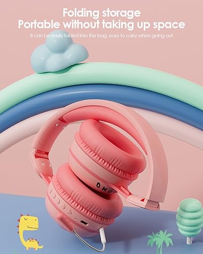 Miniatura 5 de Auriculares inalámbricos para niños con micrófono para la escuela, con cancelación de ruido, protección para los oídos, Bluetooth, plegable,