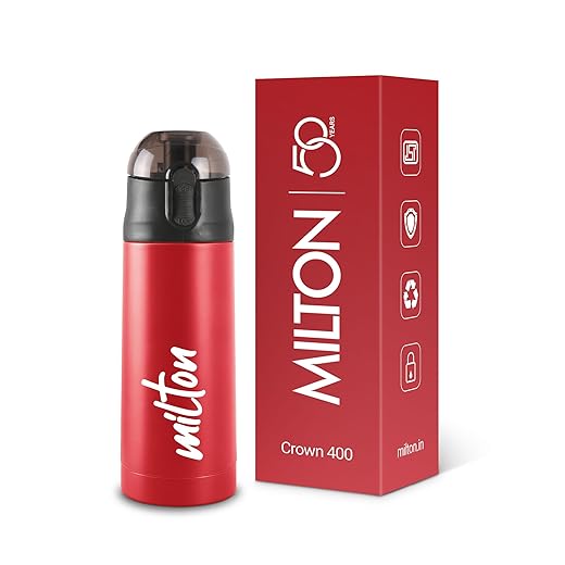 Milton New Crown 400 Thermosteel Hot or Cold Water Bottle, 350 ml, Red