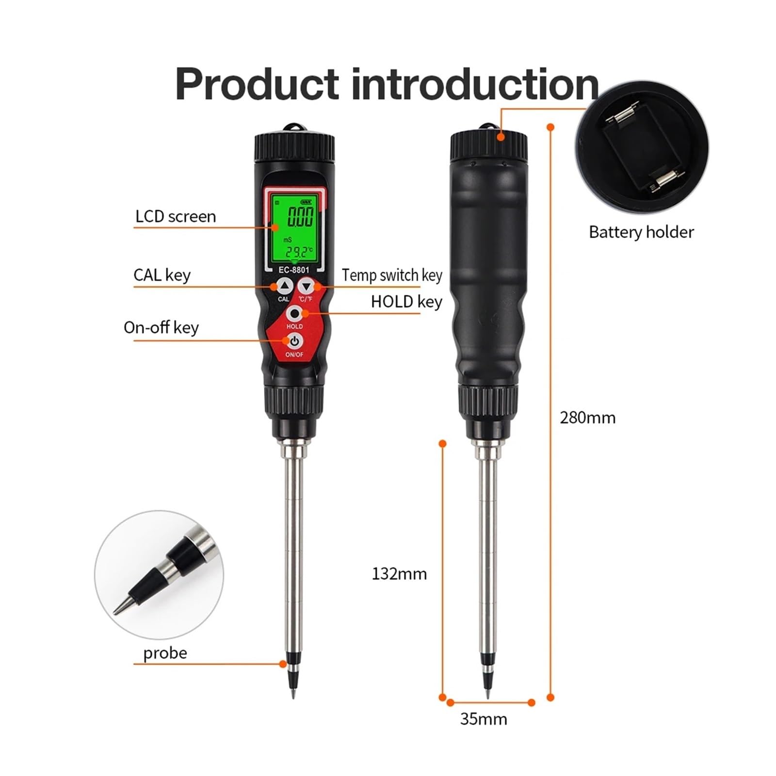 Misuratore di conducibilità termica del terreno EC8801 ad alta precisione 0,00-10,00 mS, tester di conducibilità termica del terreno, analizzatore del terreno for giardinaggio floreale e agricoltura