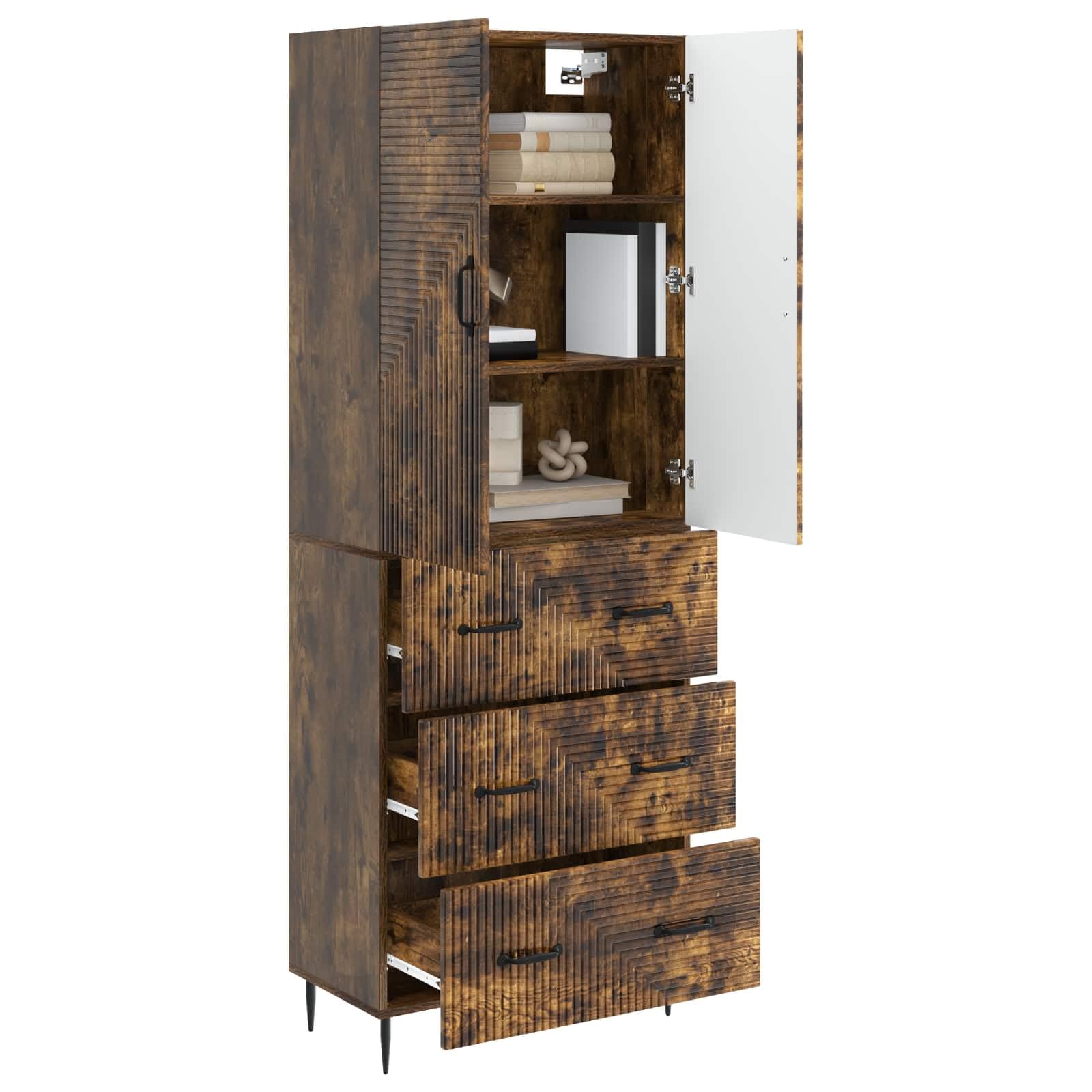 Set di 2 armadietti portaoggetti, in rovere affumicato, 66 x 34,5 x 90 cm, con cassetto e mensola, versatile per ufficio, guardaroba, attrezzi, scaffale e scorta