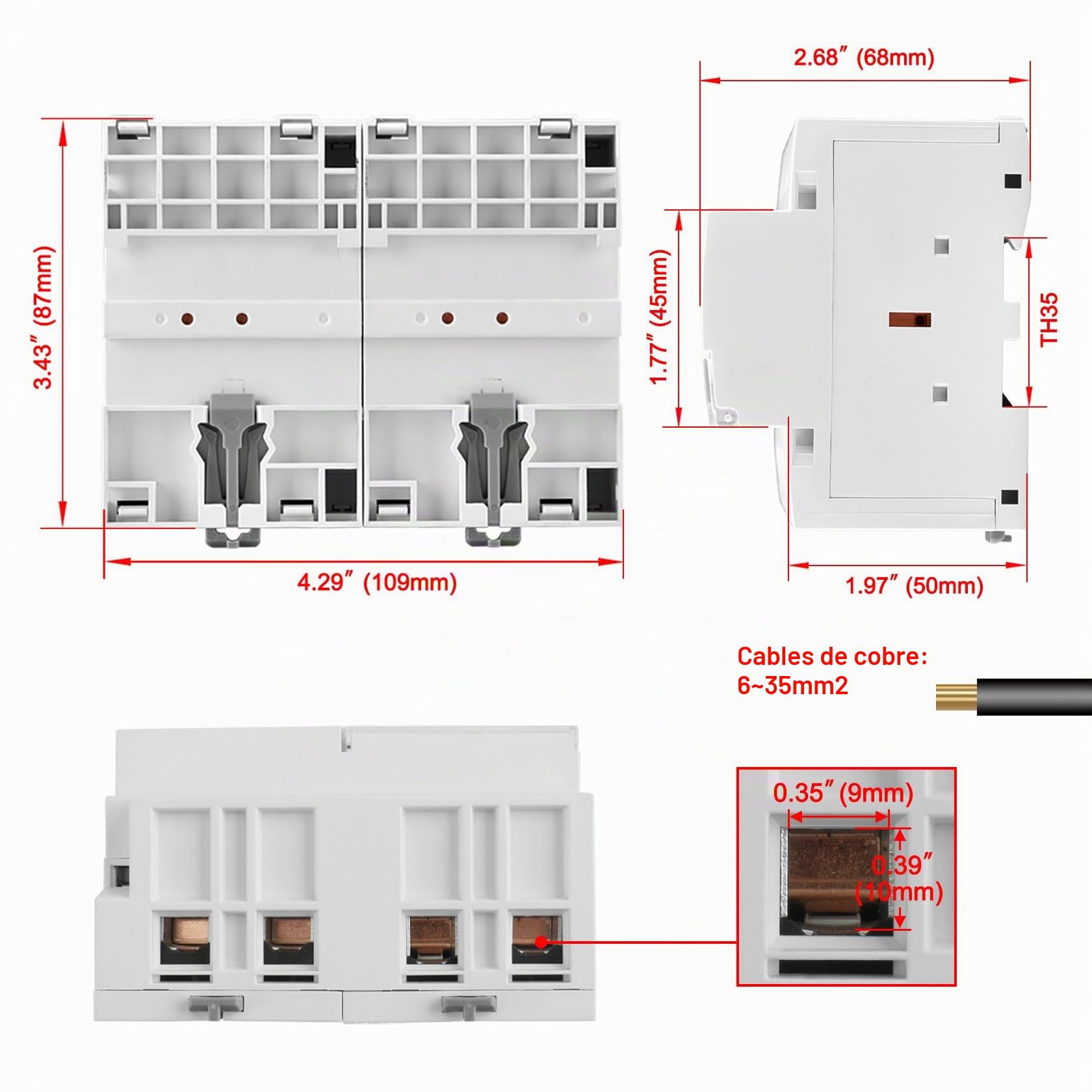 Heschen Contactor de CA para el hogar, HS1-100, Ie 100A, 4 polos 2NO 2NC, voltaje de bobina AC 220V, montaje en riel DIN de 35mm