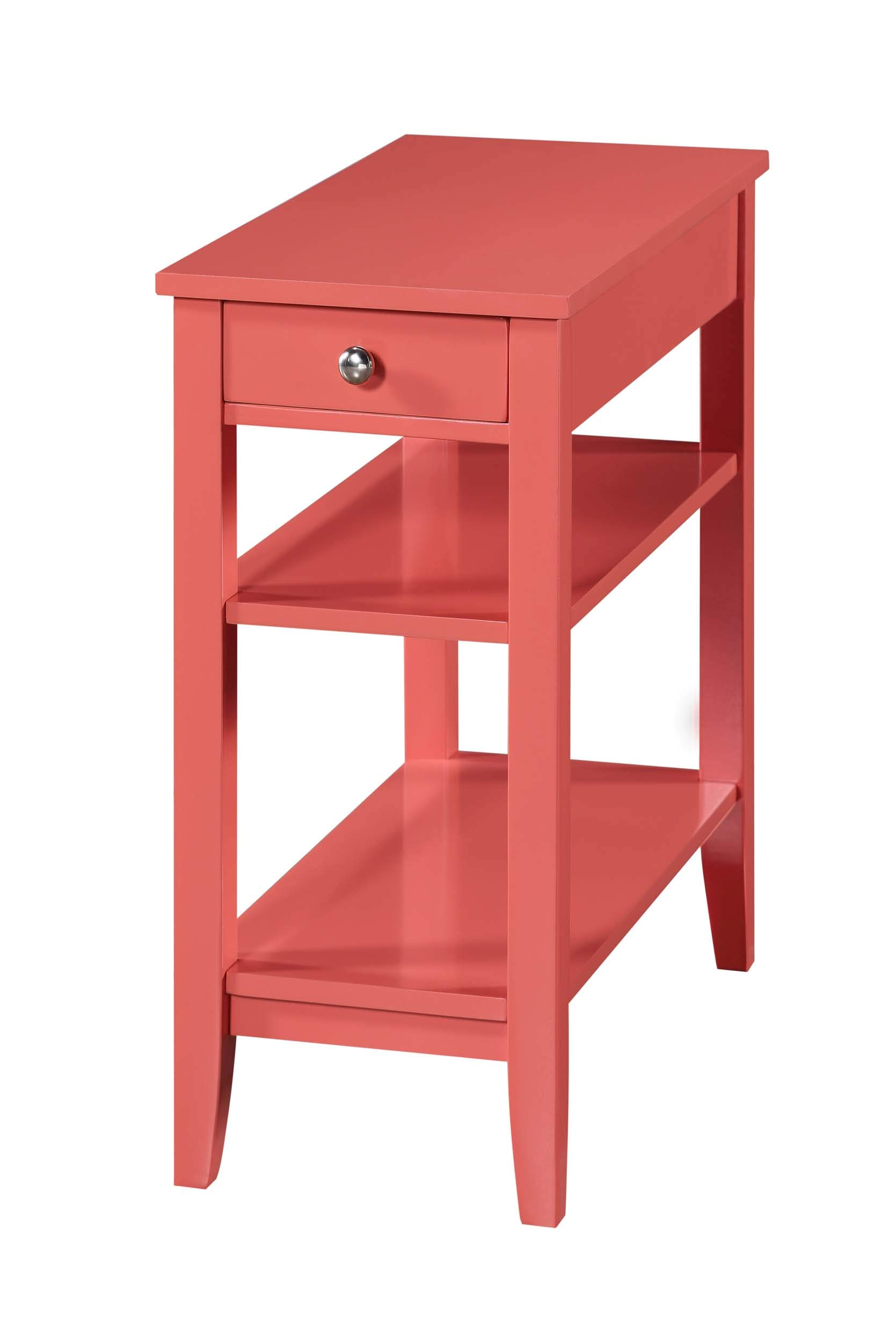 Convenience Concepts American Heritage 1 Drawer Chairside End Table with Shelves, 23.5"L x 11.25"W x 24"H, Coral