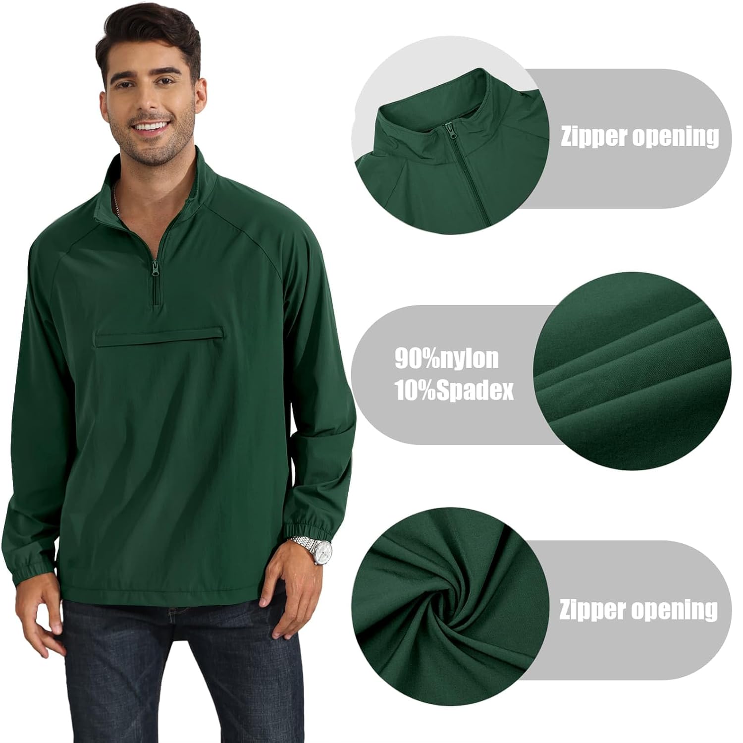 SEGANUP Men's Lightweight Quarter Zip Pullover Windbreaker for Golf, Hiking, and Running Wind Breaker Jackets with Pocket