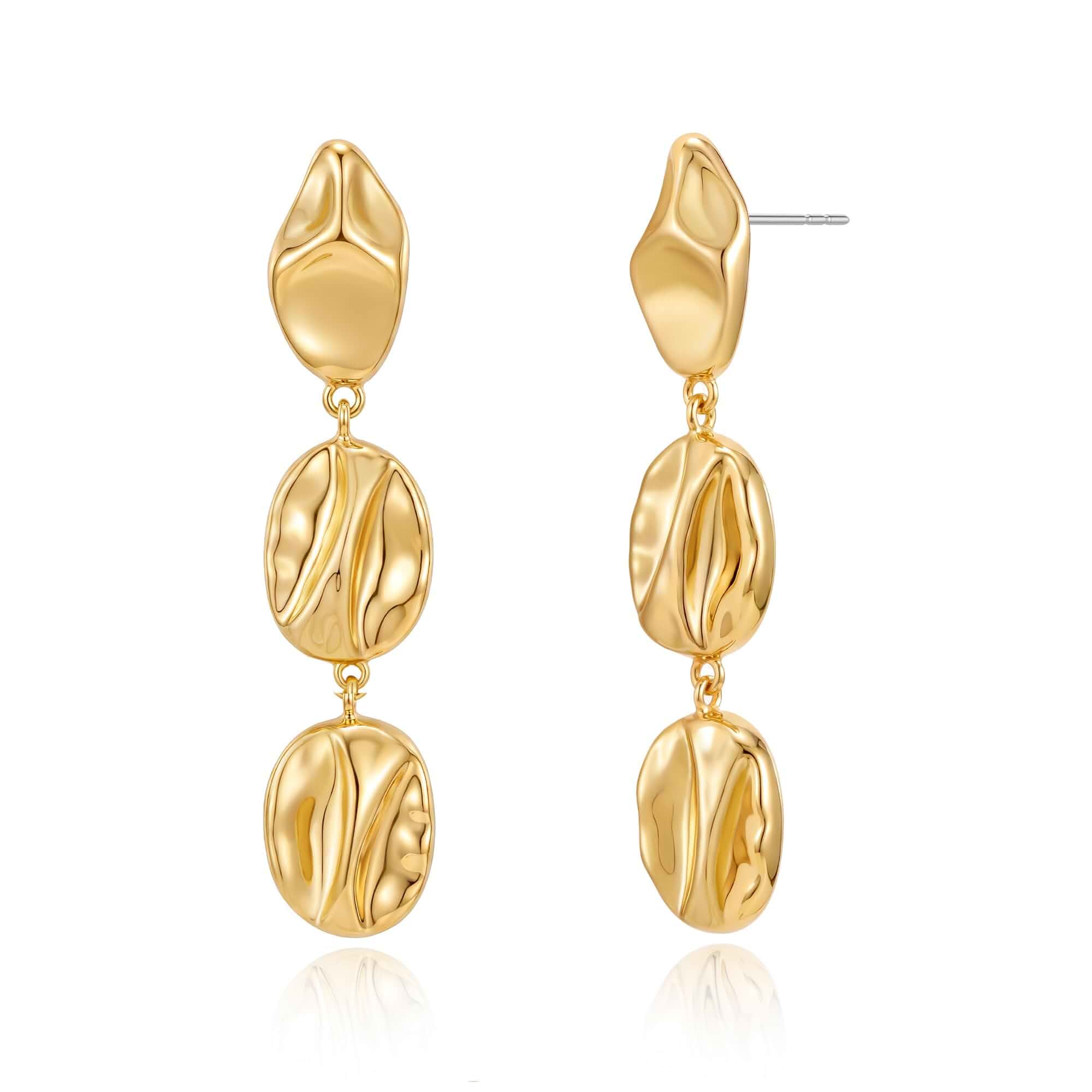 Gold Dangle Earrings for Women,Chunky 14K Gold Plated Drop Dangle Stud Earrings Long Statement Hammered Earring Hypoallergenic Jewelry for Women Gifts