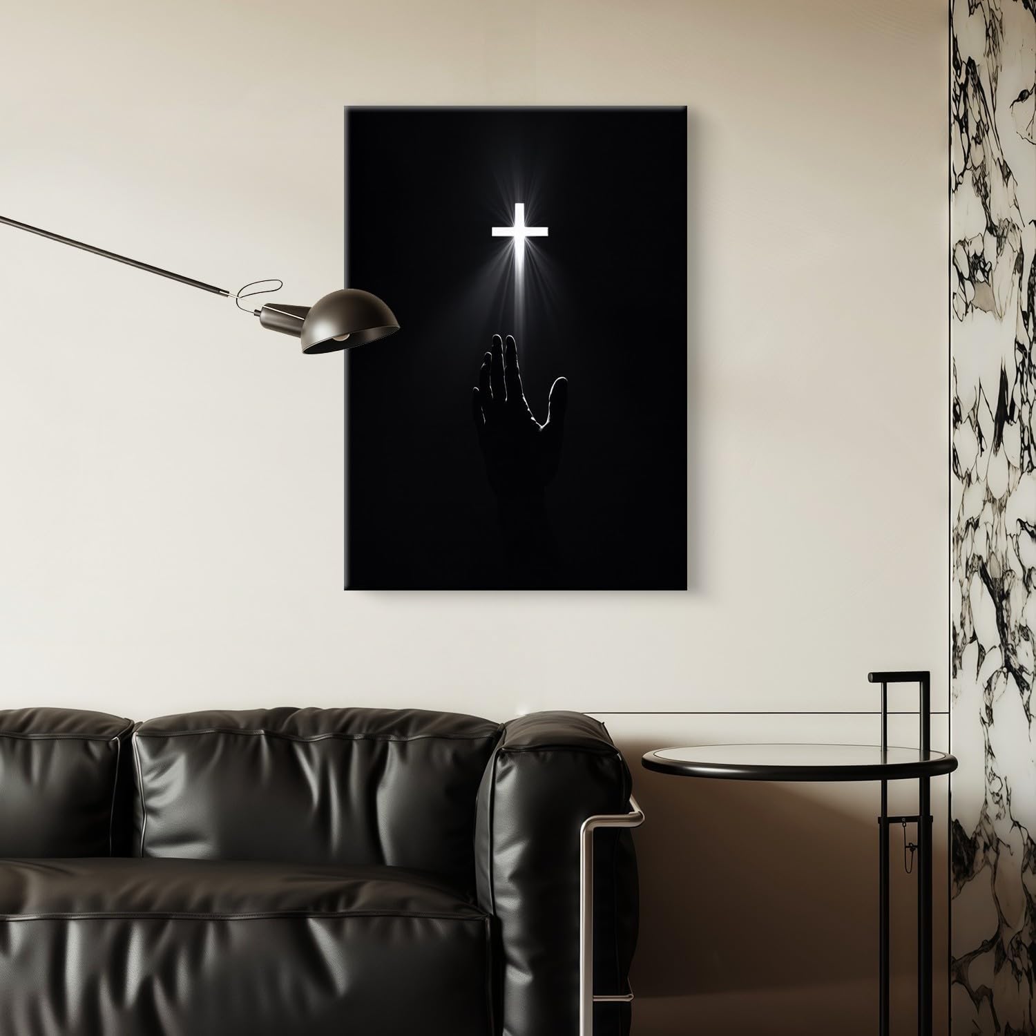 Framed Christian Wall Art Redemption Faith Poster Cross and Hands Black and White Canvas Print Religious Painting Jesus Picture Home Living Room Decor 24x36 Inch Ready to Hang