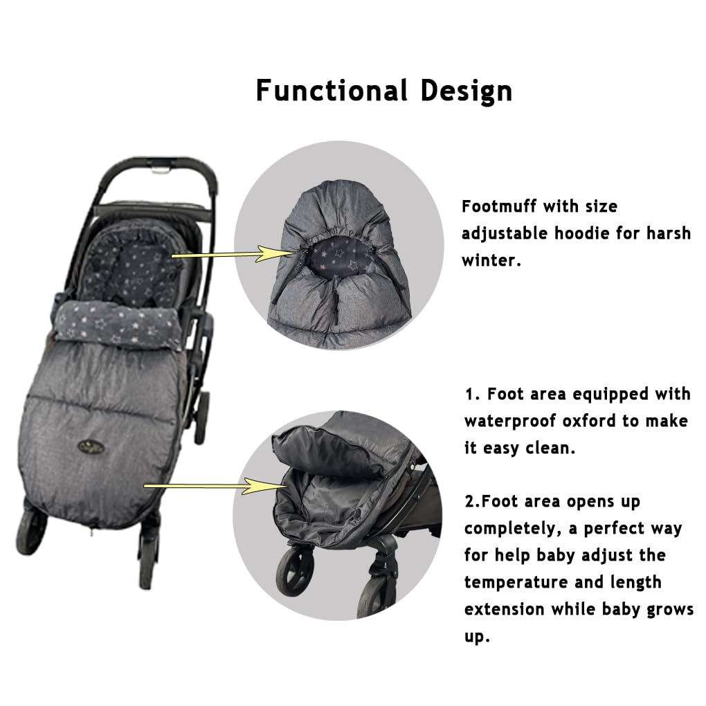 CozyMe Saco con Capucha para Cochecito, Manta con Capucha para Cochecito, Bolsa de banderines para Cochecito con Forro Polar Multiusos, Funda cálida para Cochecito de Invierno, M6-4T, Gris Jaspeado