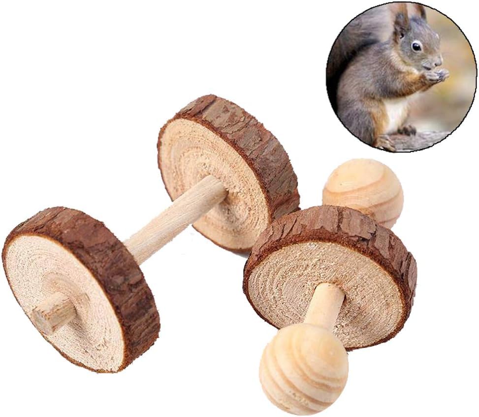 5 Pcs Hamster Chew Toys, Natural Wooden Chew Toy Set with Bell for Teeth Grinding, Dumbbell Roller Unicycle Molar Ball, Small Animals Toys for Rabbit Guinea Pig Chinchilla Gerbil Bird - Image 3