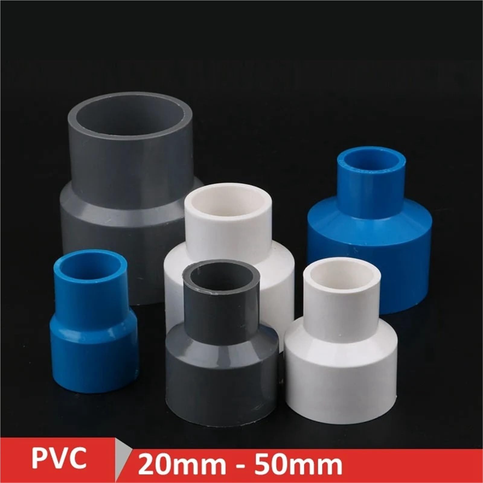 2 conectores reductores rectos de PVC de 50 mm a 40 mm, adaptadores de tubería de agua para pecera, jardín, accesorios de riego, junta de tubo (blanco)