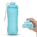 YCTMALL Silicone Collapsible Water Bottles,Lightweight Reusable Leakproof For Traveling Camping Hiking Cycling Sports Outdoor,Foldable Portable Travel Water Bottle 600ML Blue 1Pack. gallery image