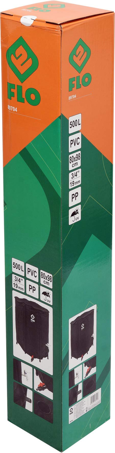 FLO Barril de lluvia plegable con grifo, filtro y protección antidesbordamiento, volumen 500 litros, PVC macizo, patas estables, diámetro 80 x 98 cm, resistente a los rayos UV, depósito de agua de