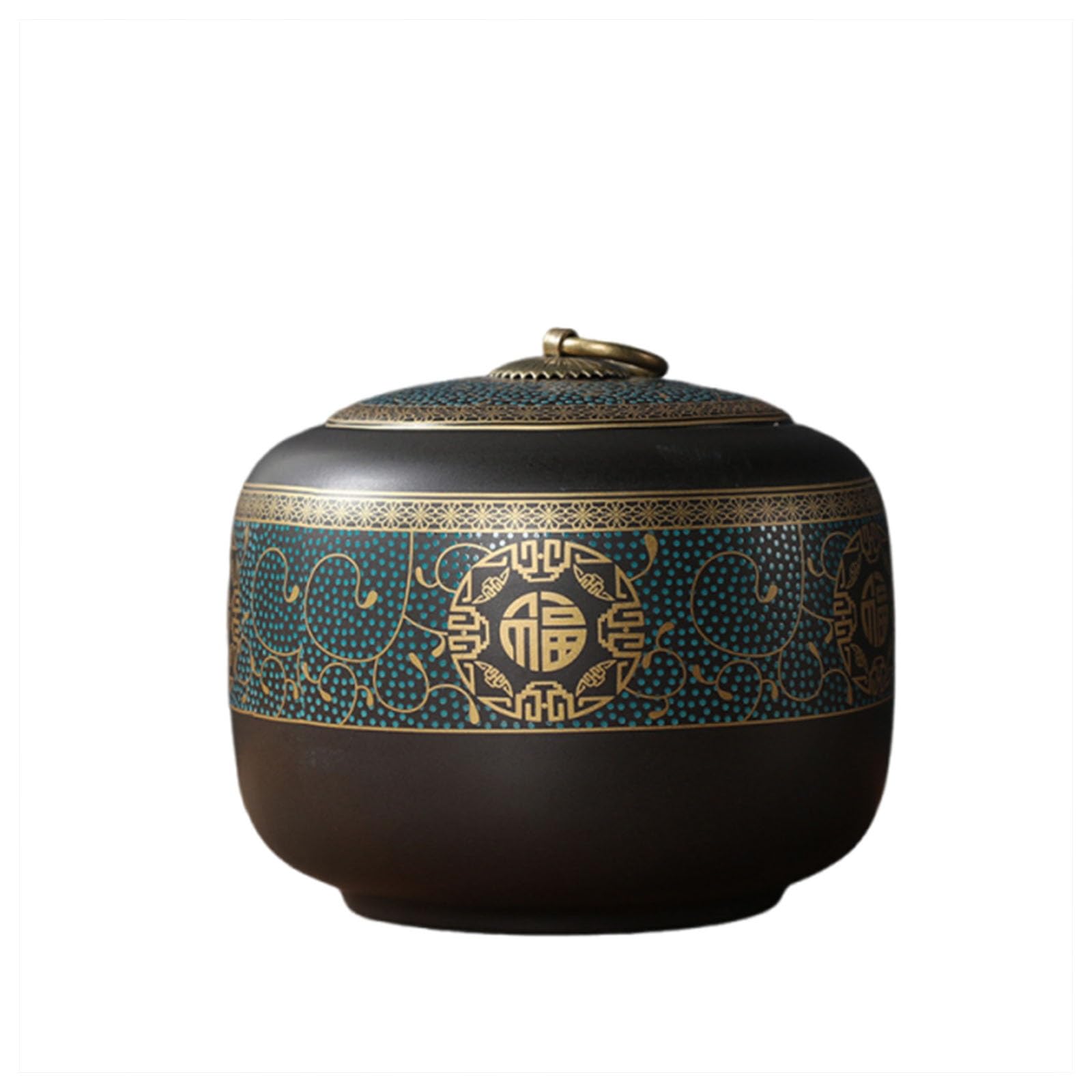 XYUERU Ceramic tea caddy with lid, vintage in Chinese style, storage jar with airtight lid storage tank snack for tea storage coffee powder cereal(Green)