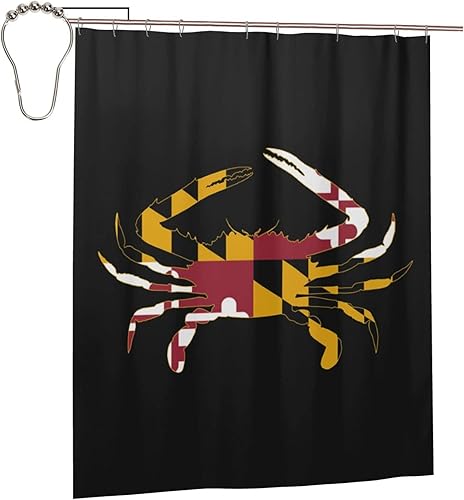 Cortina de ducha con bandera de cangrejo del estado de Maryland para decoración de baño, cortina de ducha de 60 x 72 pulgadas, tela lavable