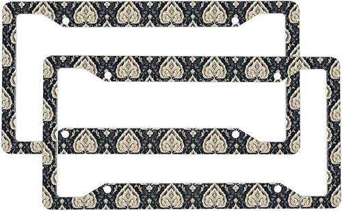 2 Pcs Car License Plate Frames for Women Men - Vintage Pattern Blue Print Aluminum Solid License Plate Cover for Car Accessories for Women Men with